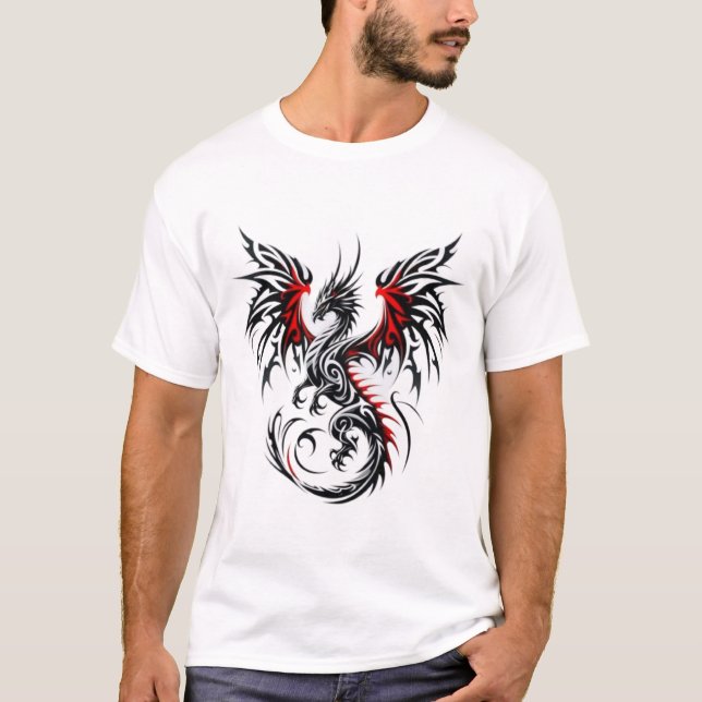 Tribal Dragon Fire T-Shirt – Bold Mythical Design  (Front)