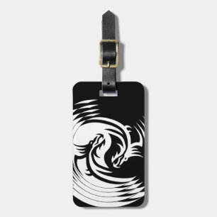 Tribal Dragon Yin Yang (Black & White Stacked) Luggage Tag