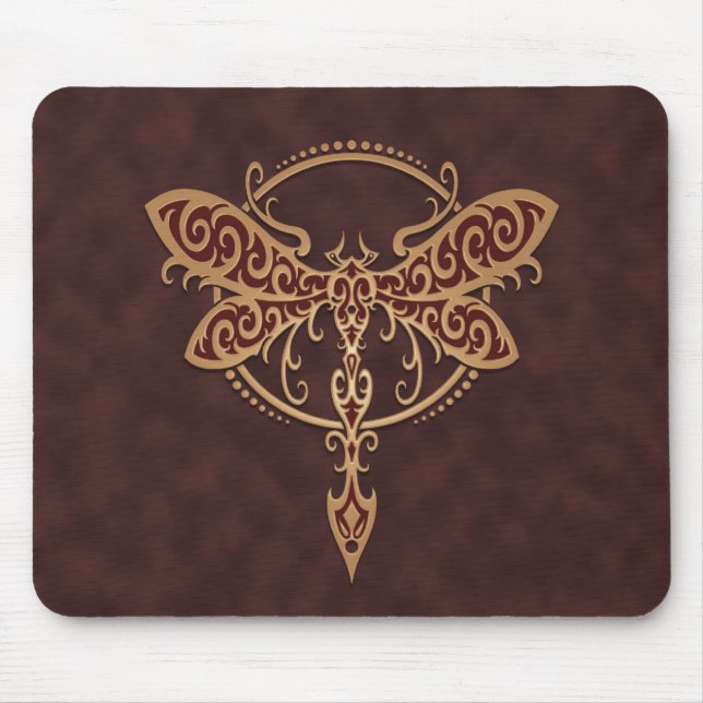 Tribal Dragonfly – brown Mouse Mat (Front)