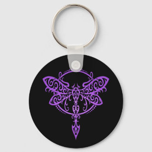 Tribal Dragonfly, Purple and Black Key Ring