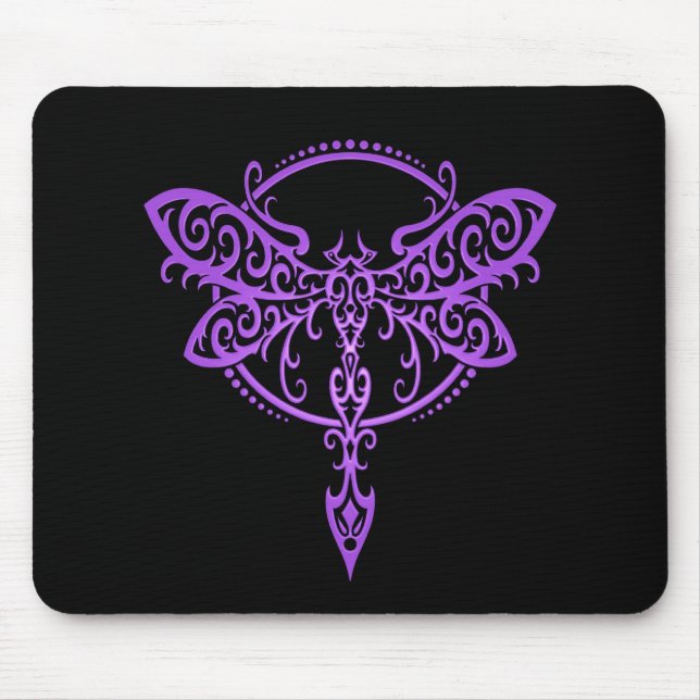 Tribal Dragonfly – purple & black Mouse Mat (Front)