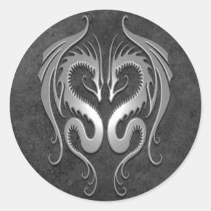 Tribal Dragons, dark Classic Round Sticker