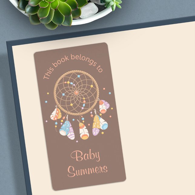 Tribal Dreamcatcher Boho Baby Bookplate Brown (Creator Uploaded)