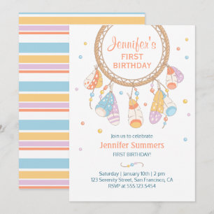 Tribal Dreamcatcher Boho Baby First 1st Birthday Invitation
