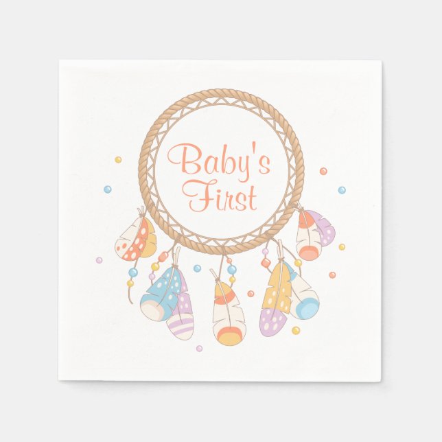 Tribal Dreamcatcher Boho Baby First 1st Birthday Napkin (Front)