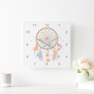 Tribal Dreamcatcher Boho Baby Nursery 2 Square Wall Clock