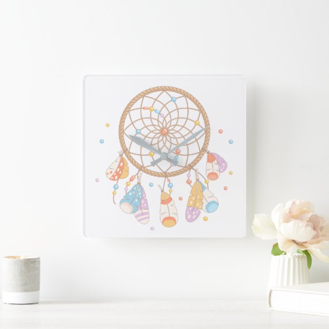 Tribal Dreamcatcher Boho Baby Nursery Square Wall Clock (Home)