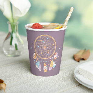 Tribal Dreamcatcher Boho Baby on Purple Paper Cups