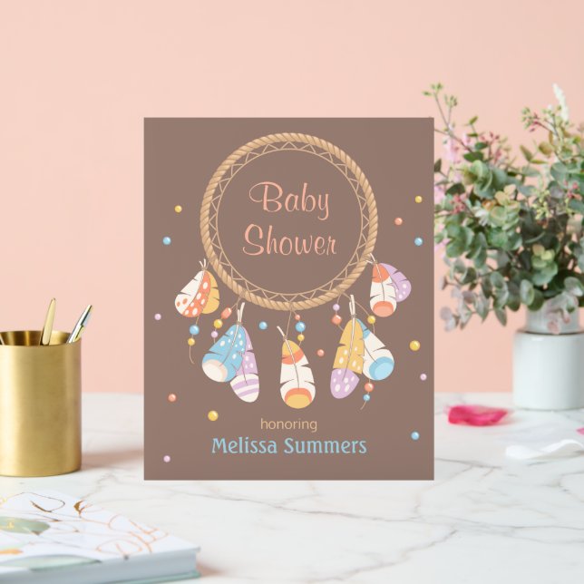 Tribal Dreamcatcher Boho Baby Shower Brown Acrylic Sign (Wedding)