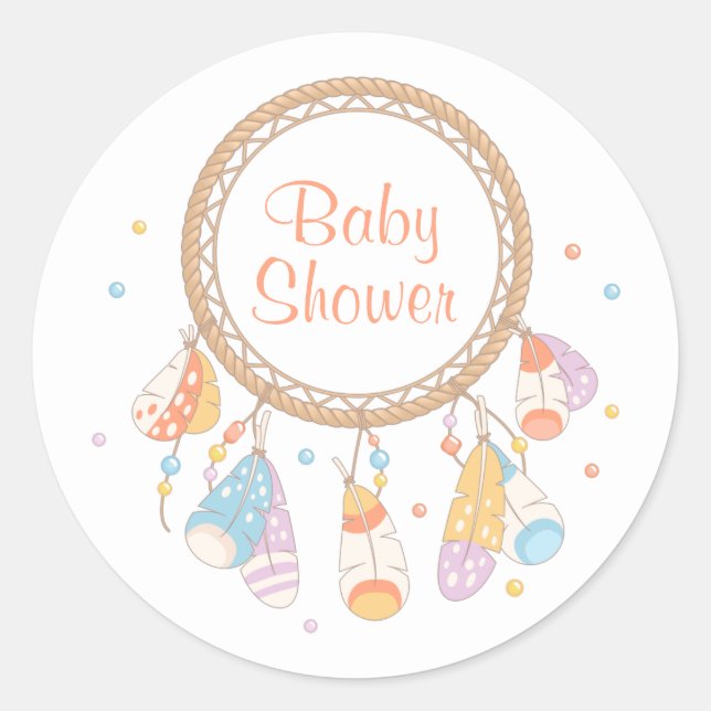 Tribal Dreamcatcher Boho Baby Shower Classic Round Sticker (Front)