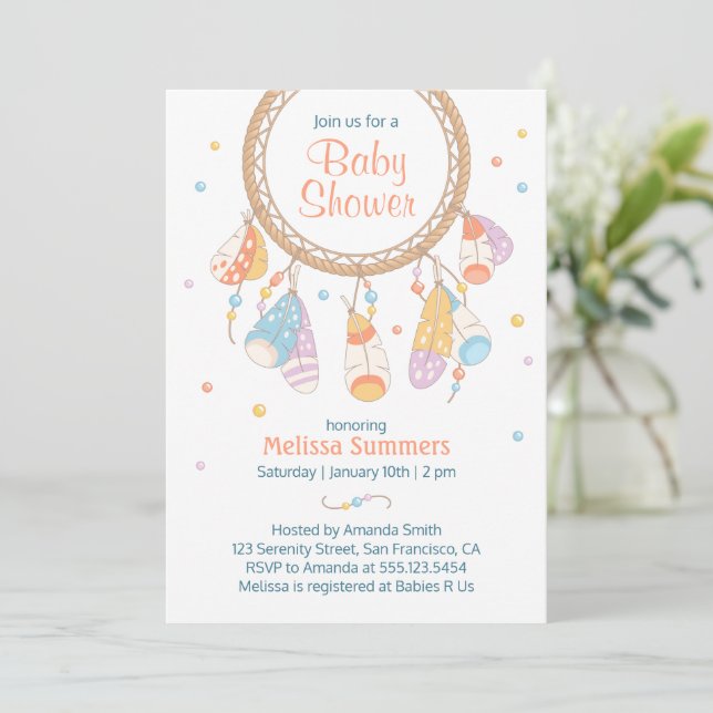 Tribal Dreamcatcher Boho Baby Shower Invitation (Standing Front)