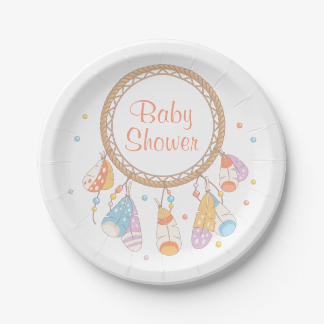 Tribal Dreamcatcher Boho Baby Shower Paper Plate (Front)