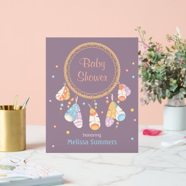 Tribal Dreamcatcher Boho Baby Shower Purple Acrylic Sign (Wedding)