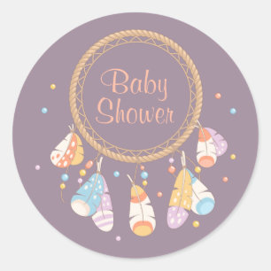 Tribal Dreamcatcher Boho Baby Shower Purple Classic Round Sticker