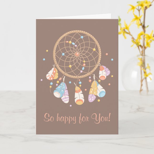 Tribal Dreamcatcher Boho Brown Having Baby Card (Yellow Flower)