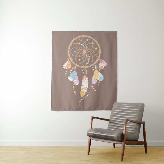 Tribal Dreamcatcher Boho Brown Tapestry (In Situ)