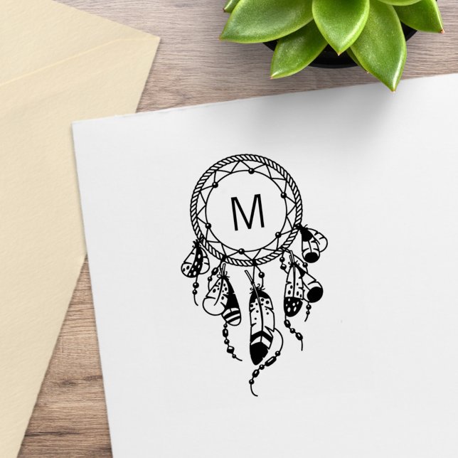 Tribal Dreamcatcher Boho Monogram Rubber Stamp (Creator Uploaded)