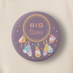 Tribal Dreamcatcher Boho New Baby Big Sister 6 Cm Round Badge