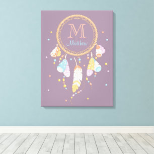 Tribal Dreamcatcher Boho Purple Monogram Initial Canvas Print