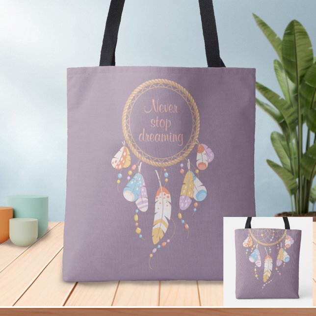 Tribal Dreamcatcher Boho Purple Quote Tote Bag (Creator Uploaded)