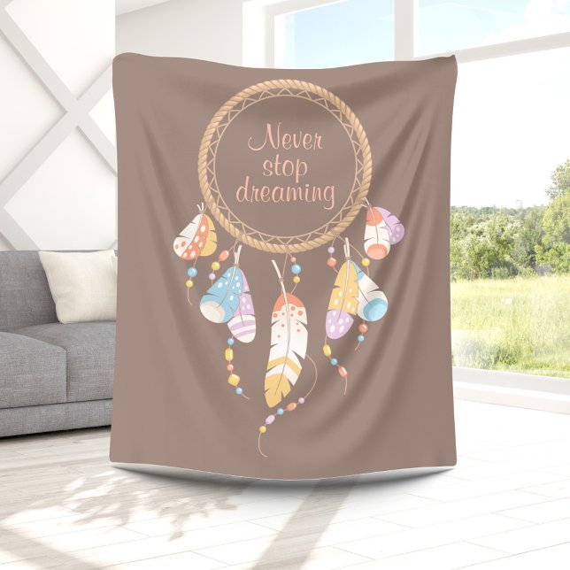 Tribal Dreamcatcher Boho Quote Brown Fleece Blanket (Creator Uploaded)