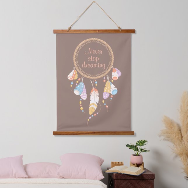 Tribal Dreamcatcher Boho Quote Brown Hanging Tapestry (Bedroom)