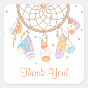 Tribal Dreamcatcher Boho Thank You Square Sticker