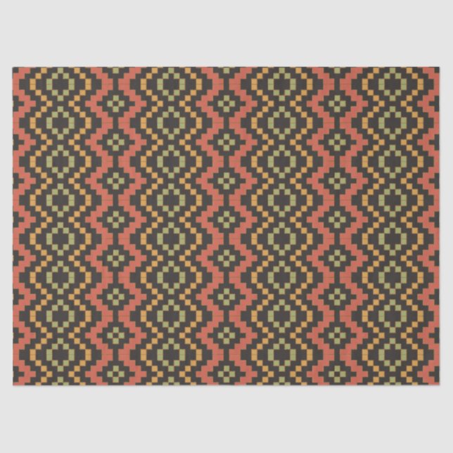 Tribal Egyptian Red Black Green Basket Weave Tissue Paper (Front)