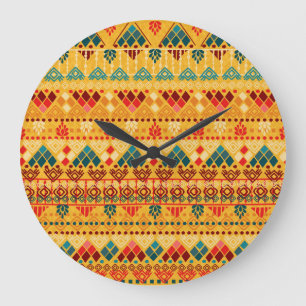 Tribal elements, versatile seamless pattern. large clock