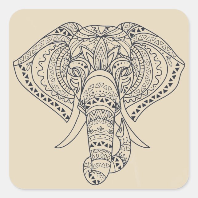 Tribal elephant African animal art Square Sticker (Front)