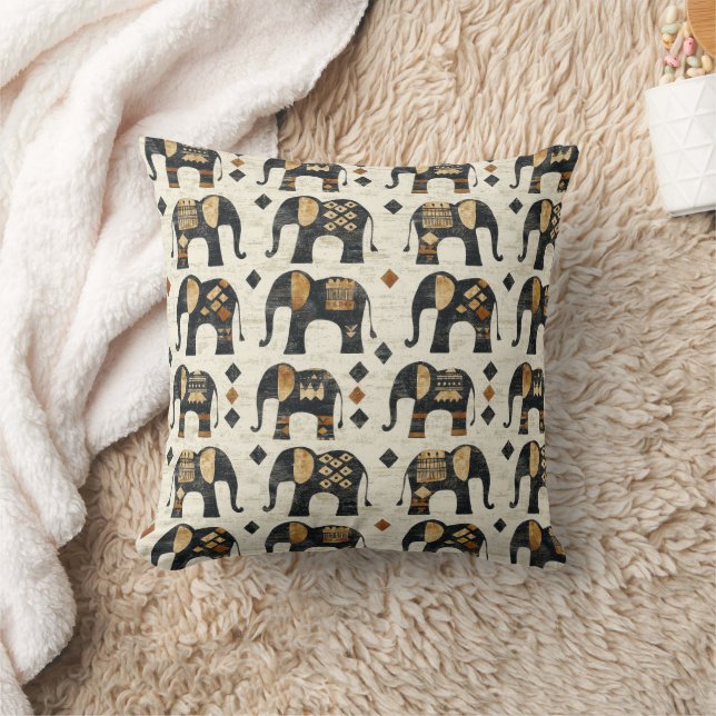 Tribal Elephant Boho Pattern (2) Cushion (Blanket)