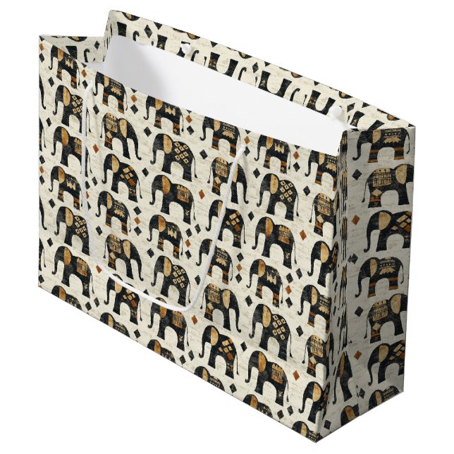 Tribal Elephant Boho Pattern (2) Large Gift Bag (Front Angled)