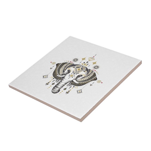 Tribal elephant head illustration business card sq tile (Side)