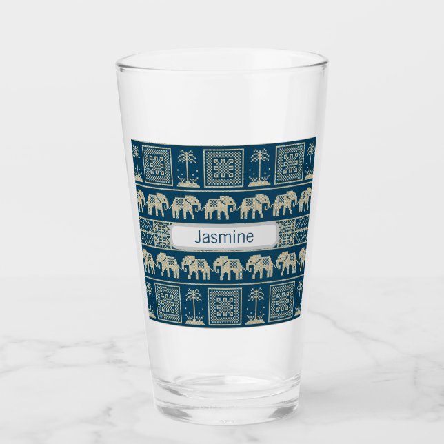 Tribal Elephant & Trees Personalised Glass (Front)