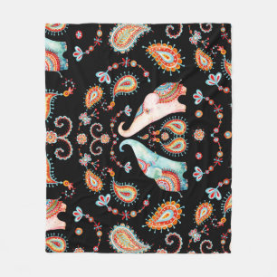Tribal Elephant: Watercolor Paisley Pattern. Fleece Blanket