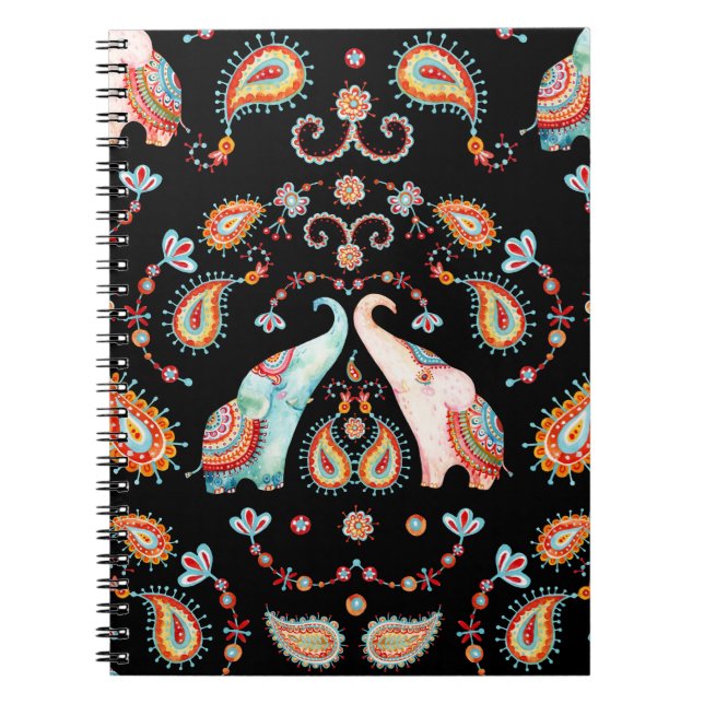 Tribal Elephant: Watercolor Paisley Pattern. Notebook (Front)