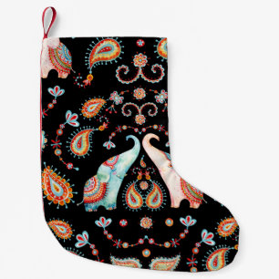 Tribal Elephant: Watercolor Paisley Pattern. Small Christmas Stocking