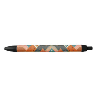 Tribal Ethnic African Pattern Earth Multicolors  Black Ink Pen