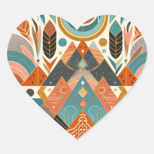 Tribal Ethnic African Pattern Earth Multicolors Heart Sticker