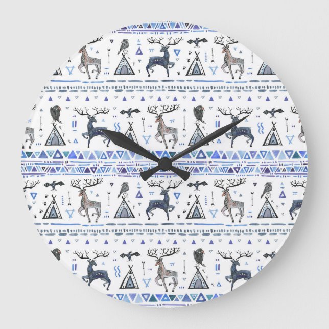 Tribal ethnic, animals dream catcher, seamless. large clock (Front)