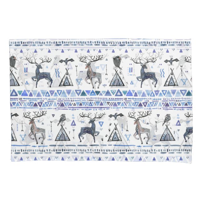 Tribal ethnic, animals dream catcher, seamless. pillowcase (Front)