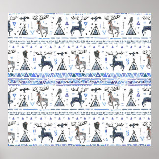 Tribal ethnic, animals dream catcher, seamless. poster