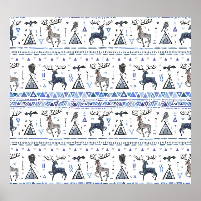Tribal ethnic, animals dream catcher, seamless. poster (Front)