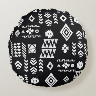 Tribal ethnic background. Stylish primitive geomet Round Cushion