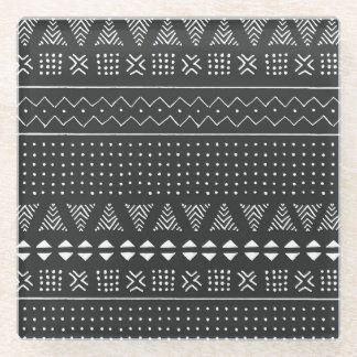 Tribal ethnic: black white pattern. glass coaster