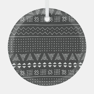 Tribal ethnic: black white pattern. glass tree decoration