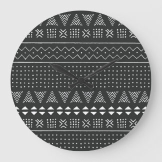 Tribal ethnic: black white pattern. large clock