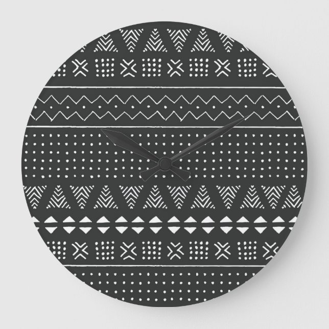 Tribal ethnic: black white pattern. large clock (Front)