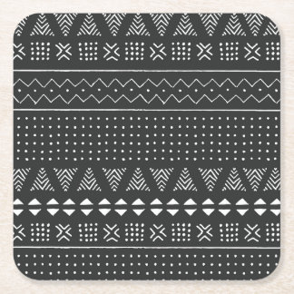 Tribal ethnic: black white pattern. square paper coaster