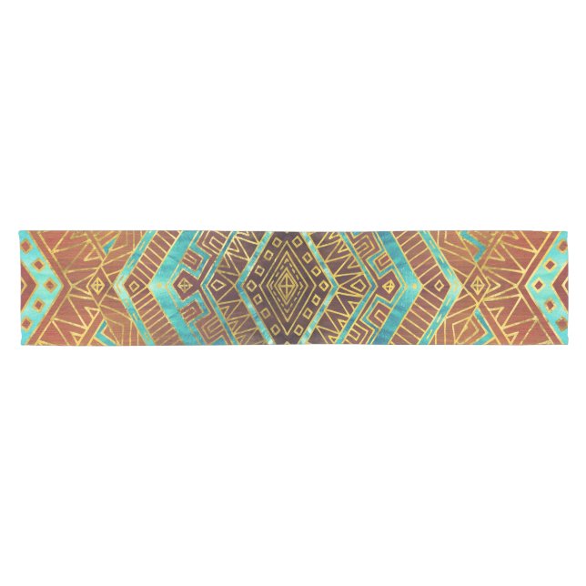 Tribal  Ethnic Boho Pattern burnt orange and gold Short Table Runner (Horizontal)